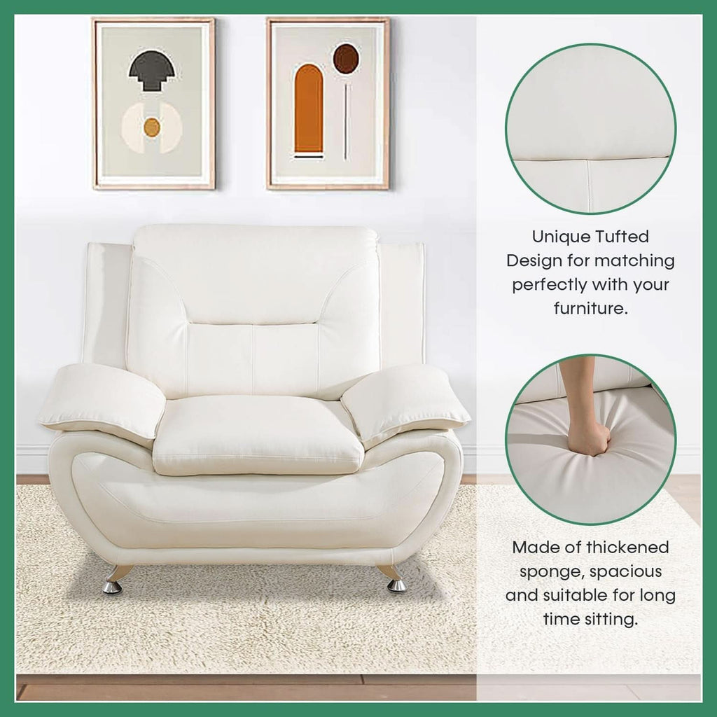 Leather Sofa Set 3 Piece White For Living Room Furniture