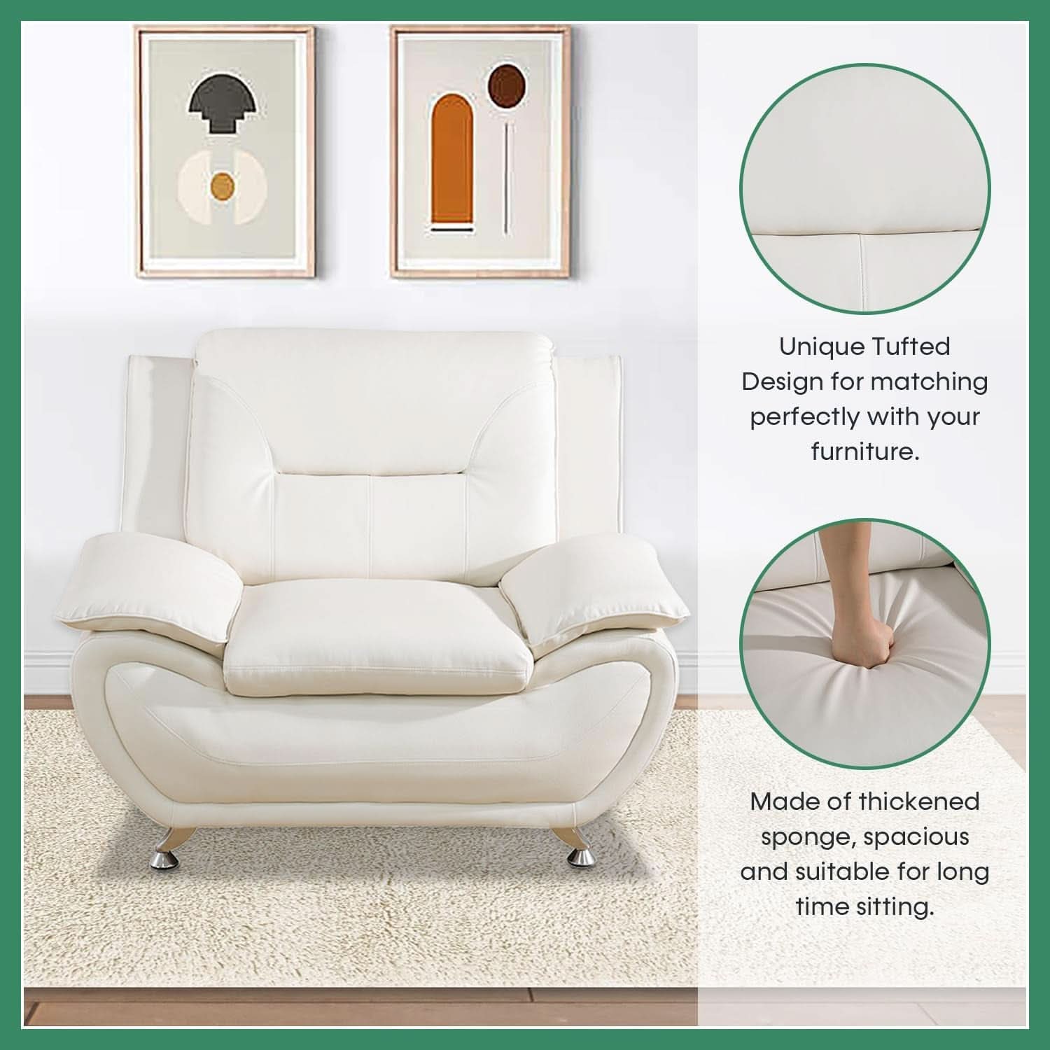 Leather Sofa Set 3 Piece White For Living Room Furniture