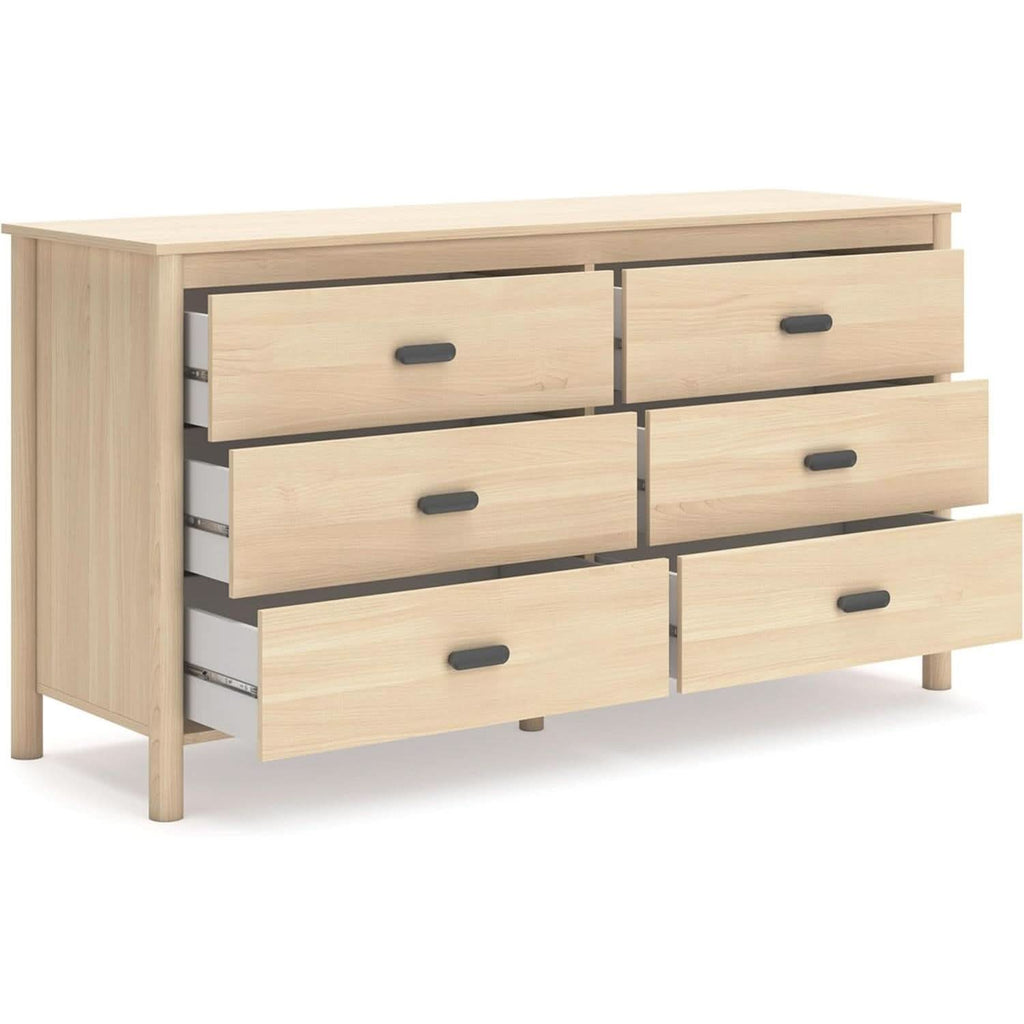 Light Brown Six Drawer Dresser For Bedroom Storage