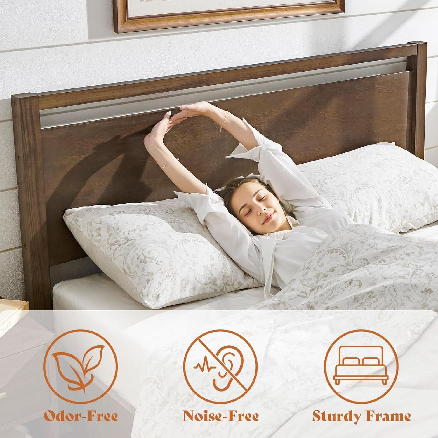 Queen Size Hardwood Platform Bedroom Frame Headboard