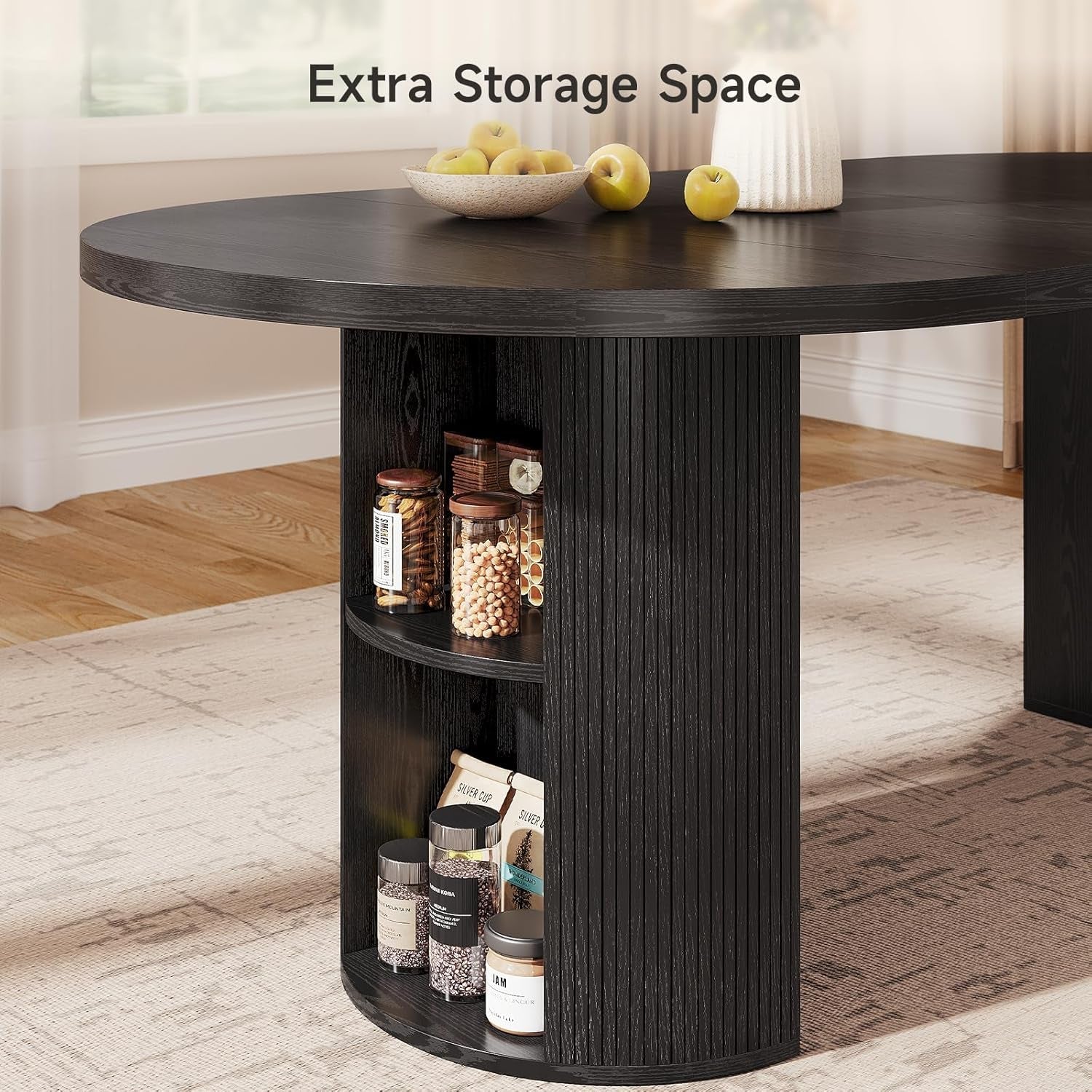 Extendable Oval Dining Table 41to78 Inches Charcoal Black