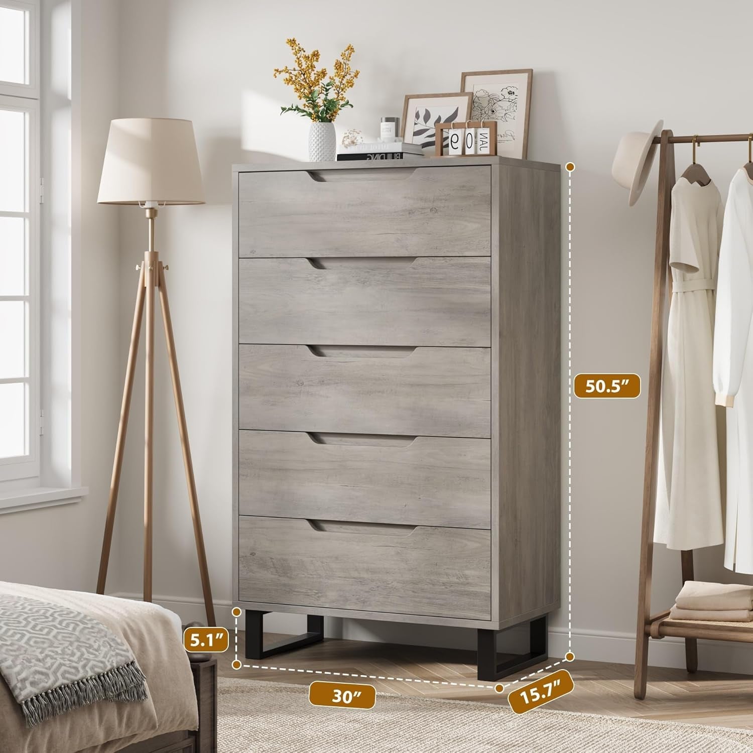 Grey Freestanding Dresser With Ample Bedroom Storage