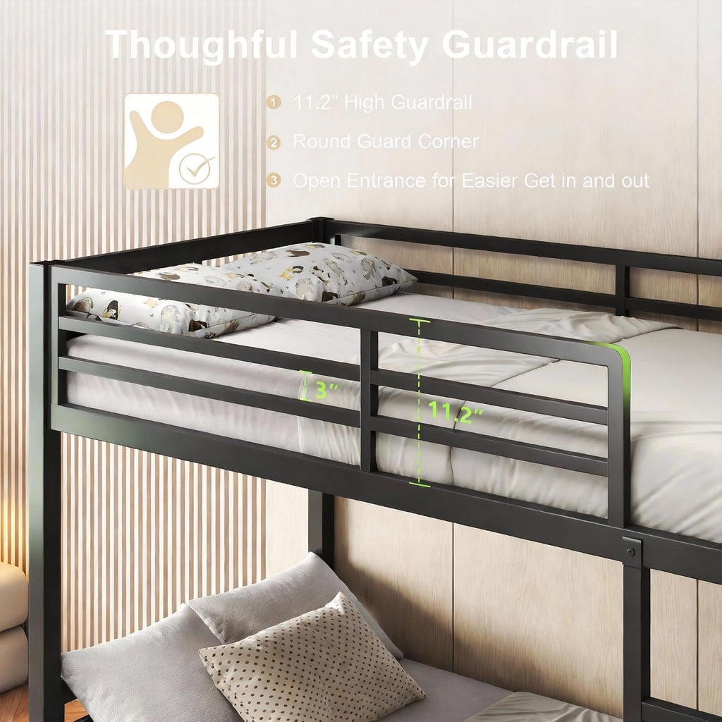 Twin Over Twin Metallic Bunk Bed Vintage Rustic Brown
