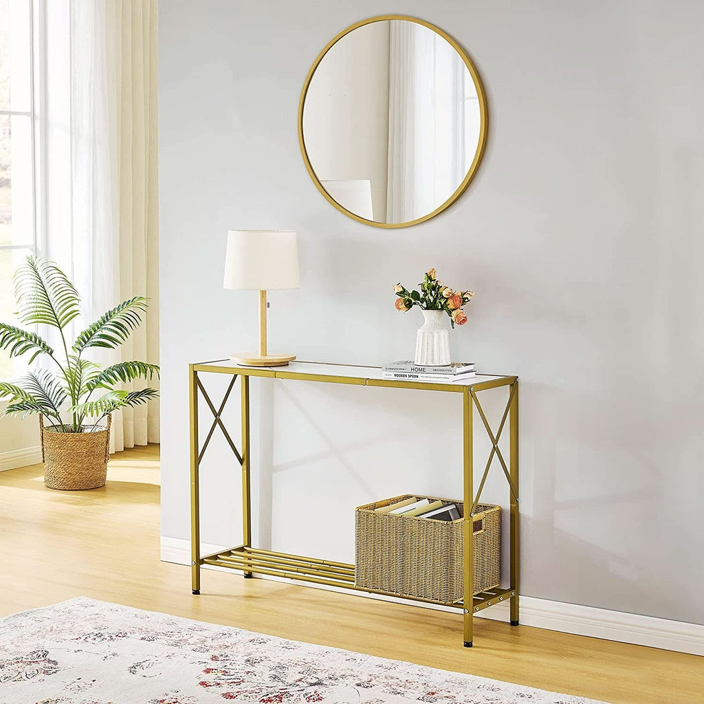 Gold And White Narrow Console Table With Shelves 41 Inch Long