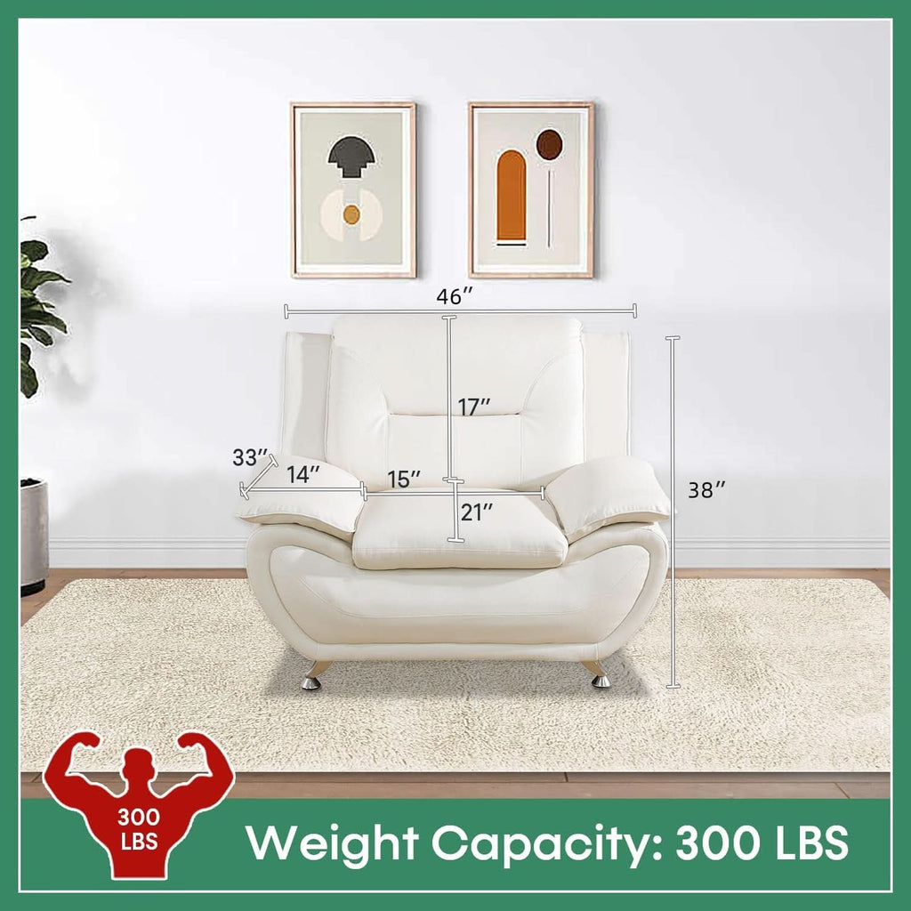 Leather Sofa Set 3 Piece White For Living Room Furniture