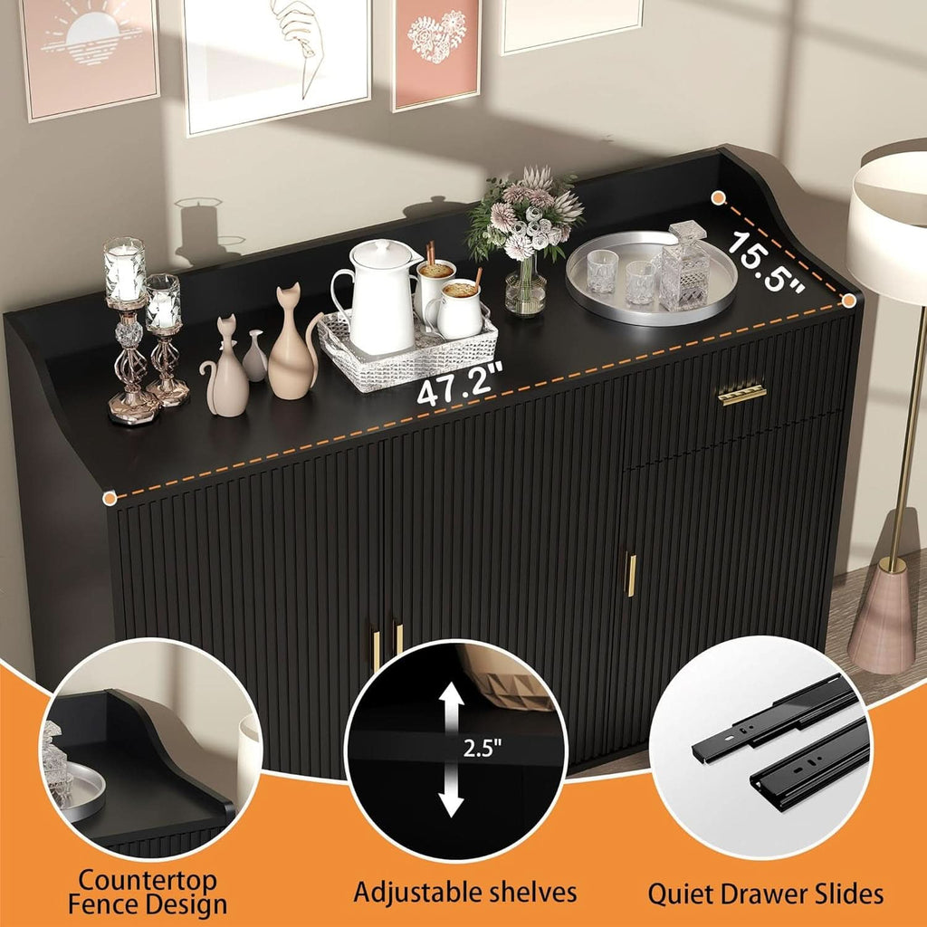Black 47In Sideboard Cabinet For Dining Room Storage