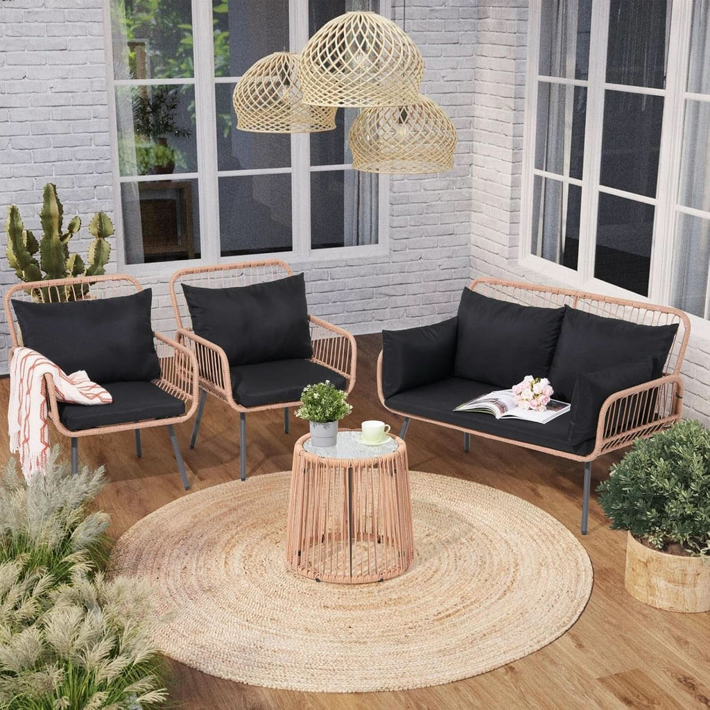 Stylish Four Piece Outdoor Wicker Patio Furniture Set