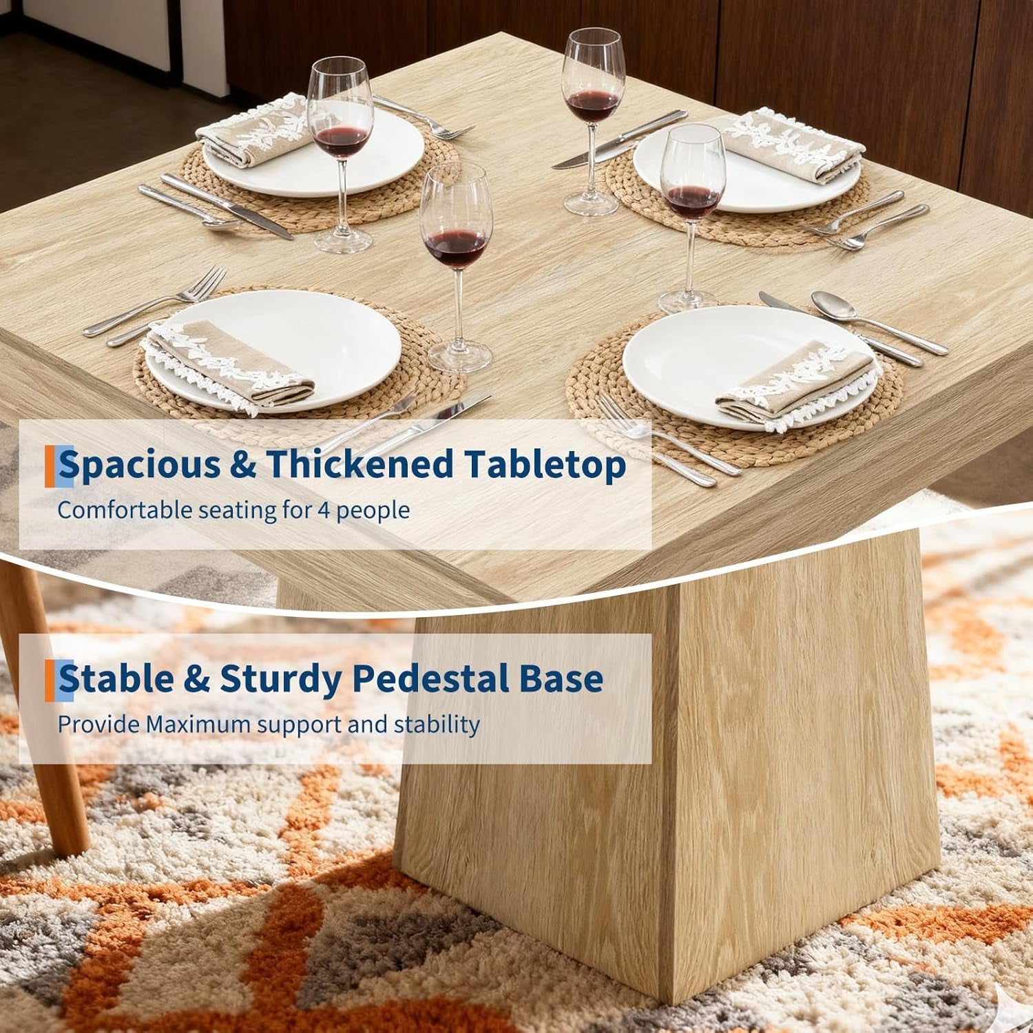 31 Point 5 Inch Square Dining Table With Pedestal Base