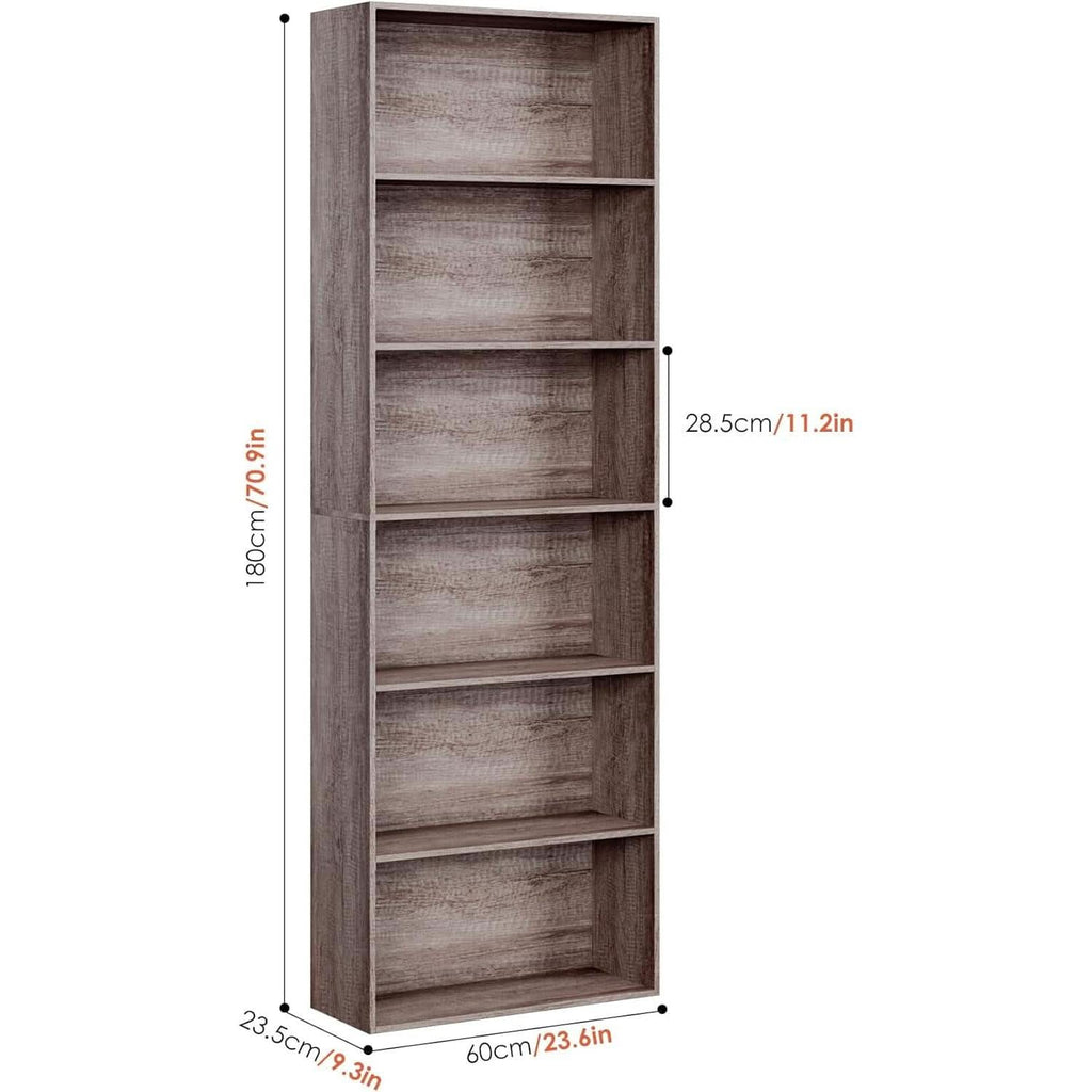 6 Tier Open Bookcase Gray Freestanding For Bedroom Space