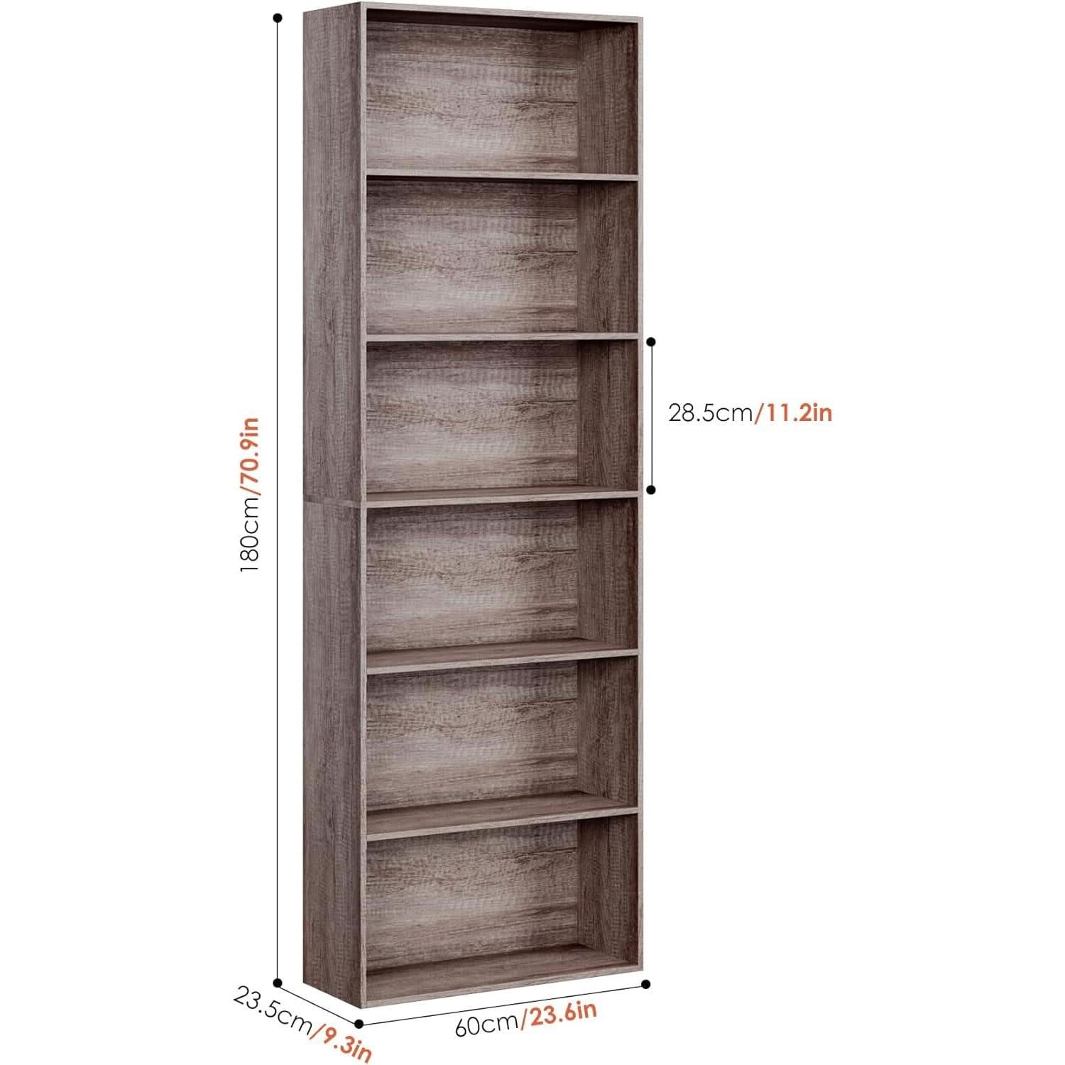 6 Tier Open Bookcase Gray Freestanding For Bedroom Space