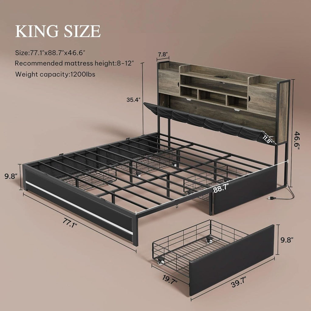 King Size Velvet Microfi ber Black Upholstered Bedroom Frame