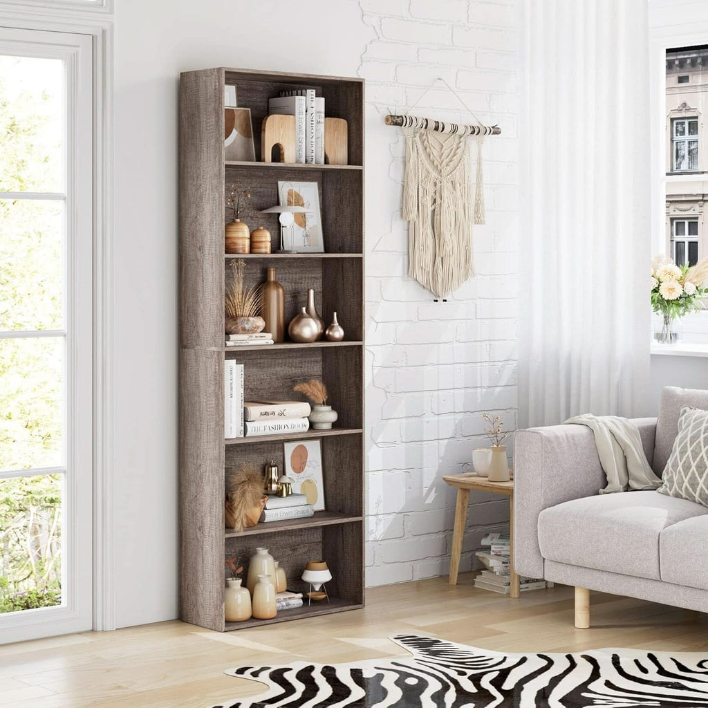 6 Tier Open Bookcase Gray Freestanding For Bedroom Space