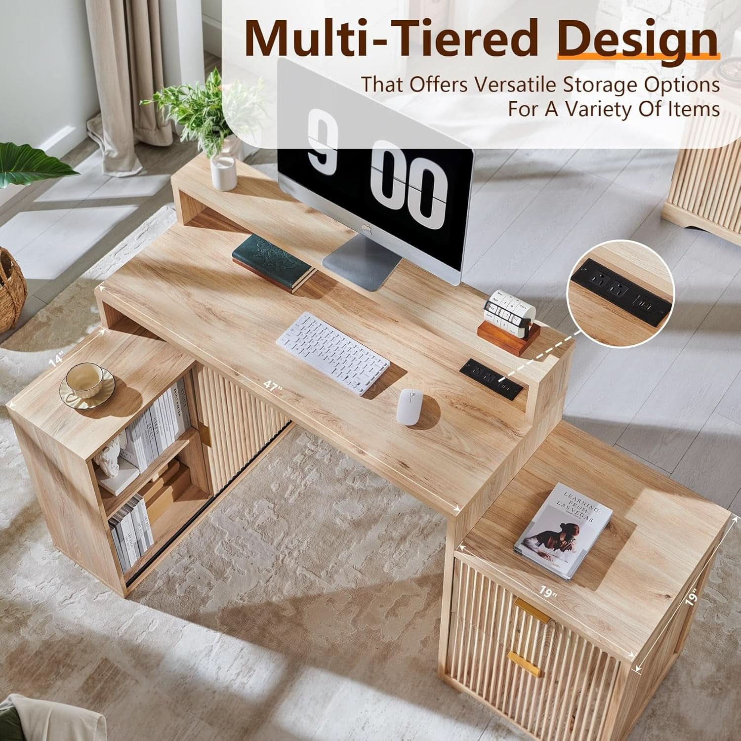 67-Inch L-Shaped Desk With Integrated Power Outlets