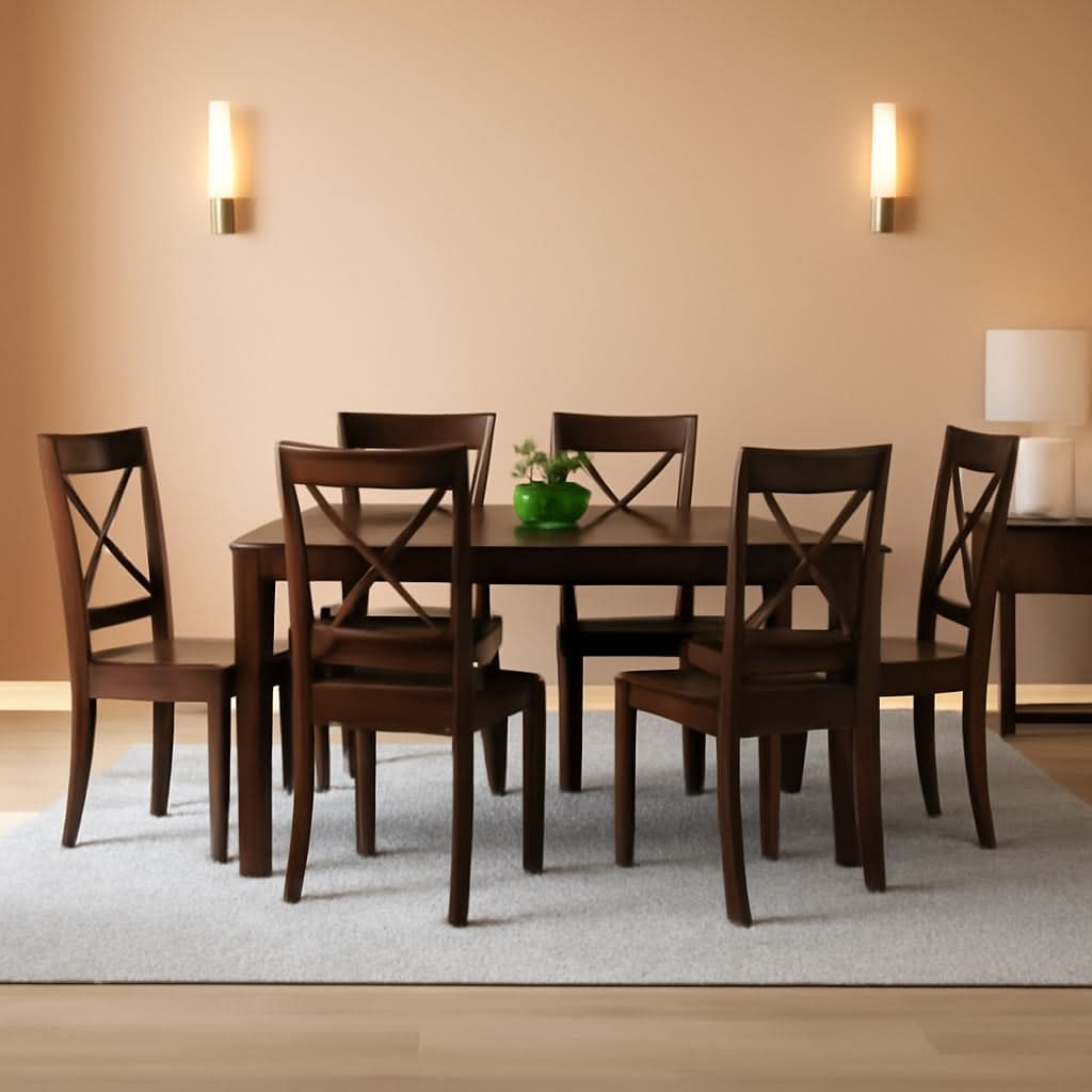 7 Piece Dining Table Set With 6 Chairs Wood Finish