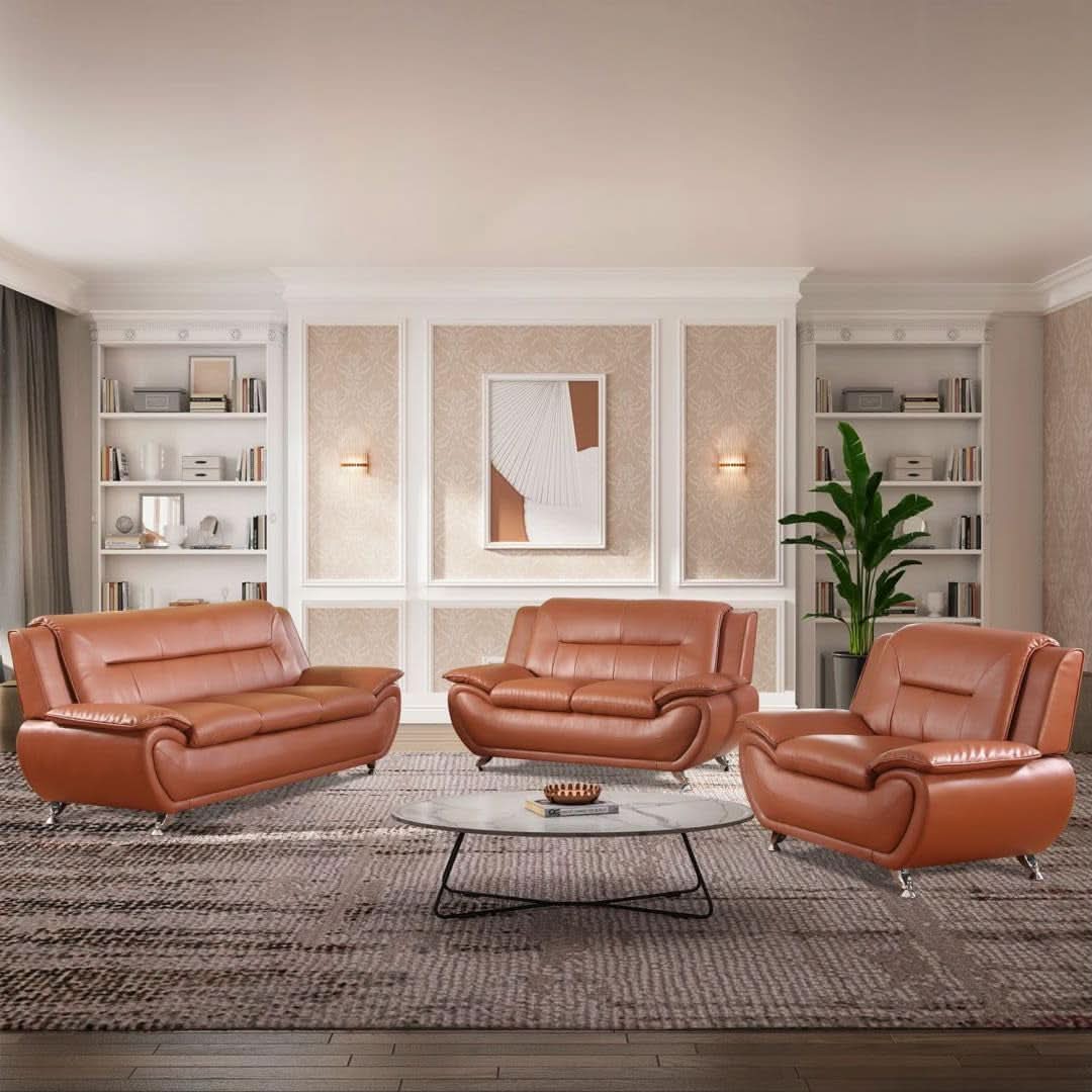 Faux Leather Sofa Set 3 Piece Living Room Furniture