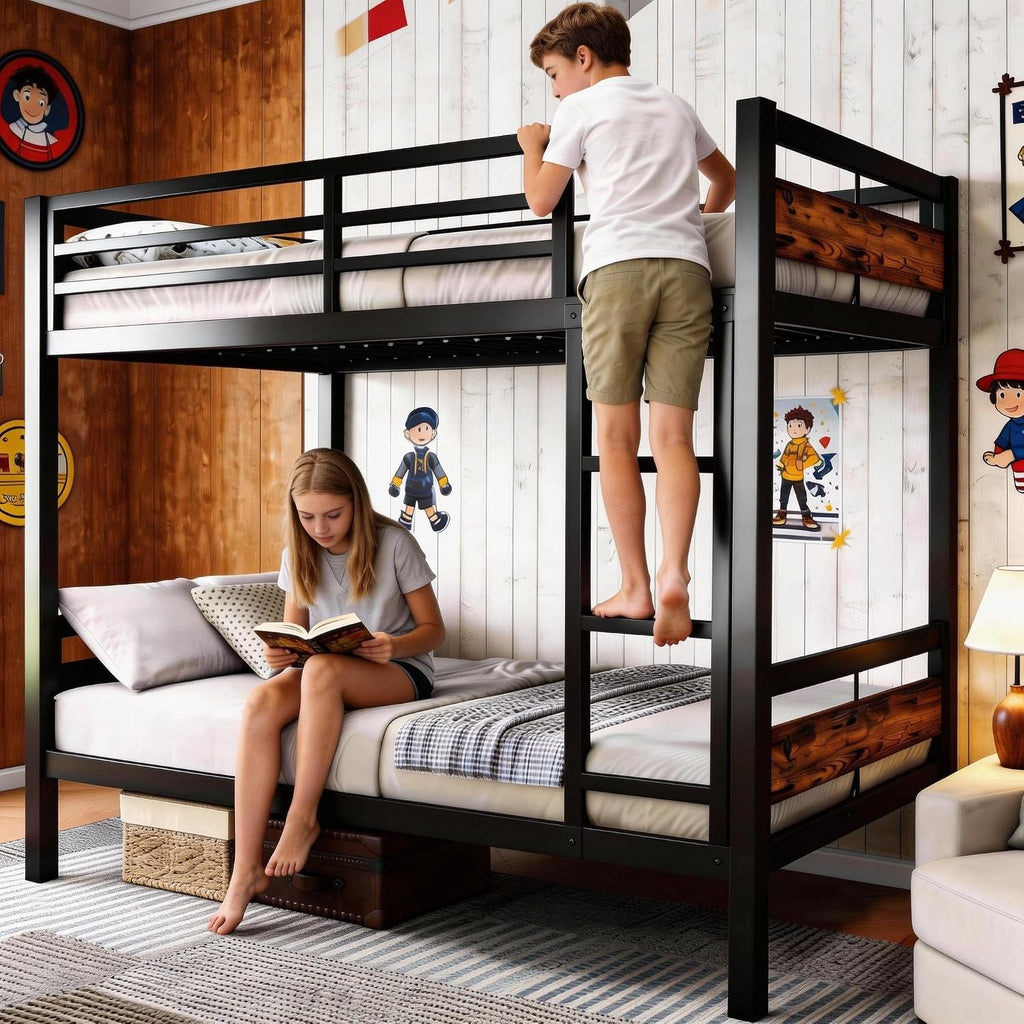 Twin Over Twin Metallic Bunk Bed Vintage Rustic Brown