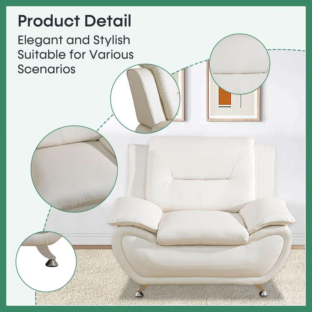 Leather Sofa Set 3 Piece White For Living Room Furniture