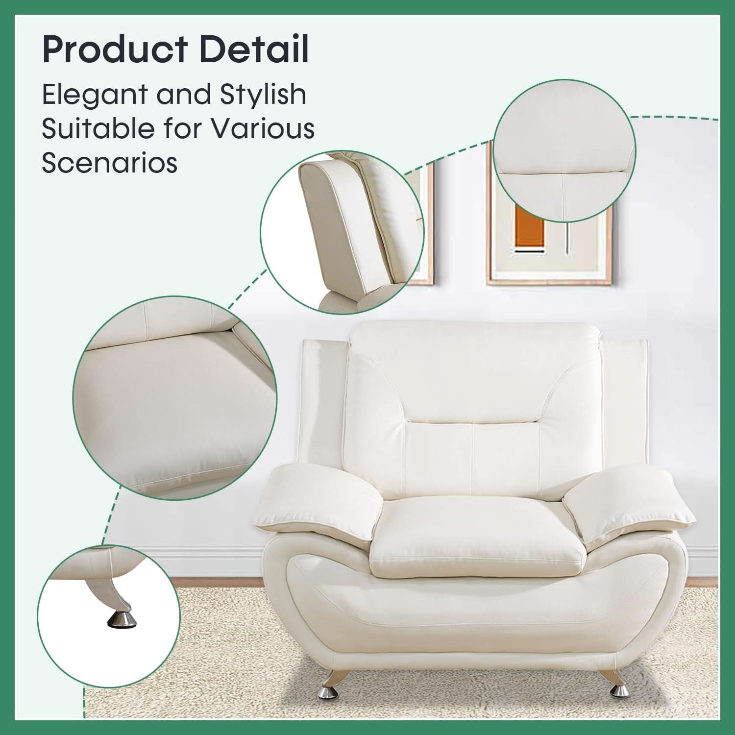 Leather Sofa Set 3 Piece White For Living Room Furniture