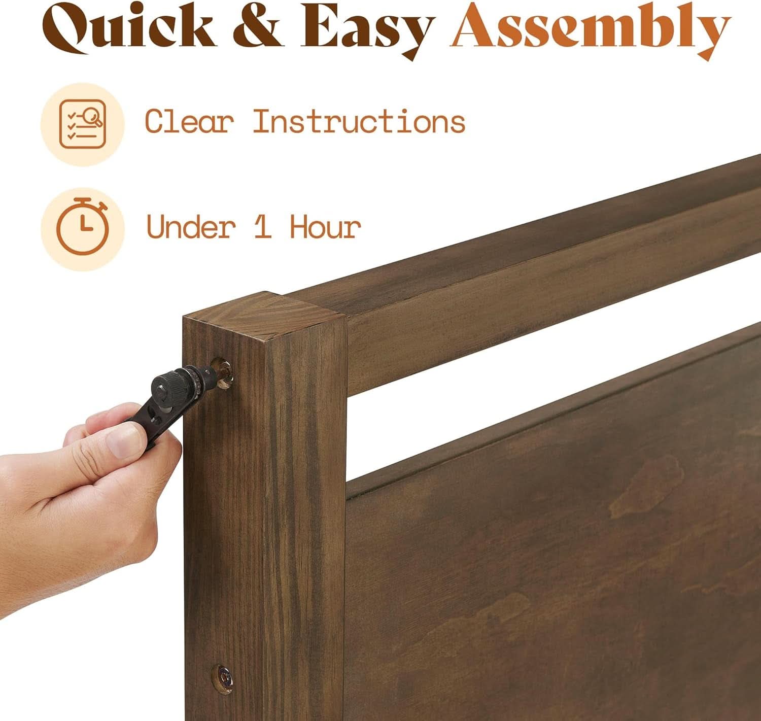 Queen Size Hardwood Platform Bedroom Frame Headboard
