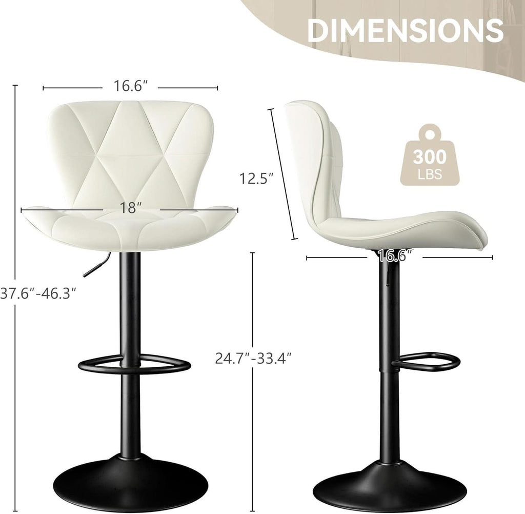 Adjustable Swivel Bar Stools Set Of 2 White Faux Leather