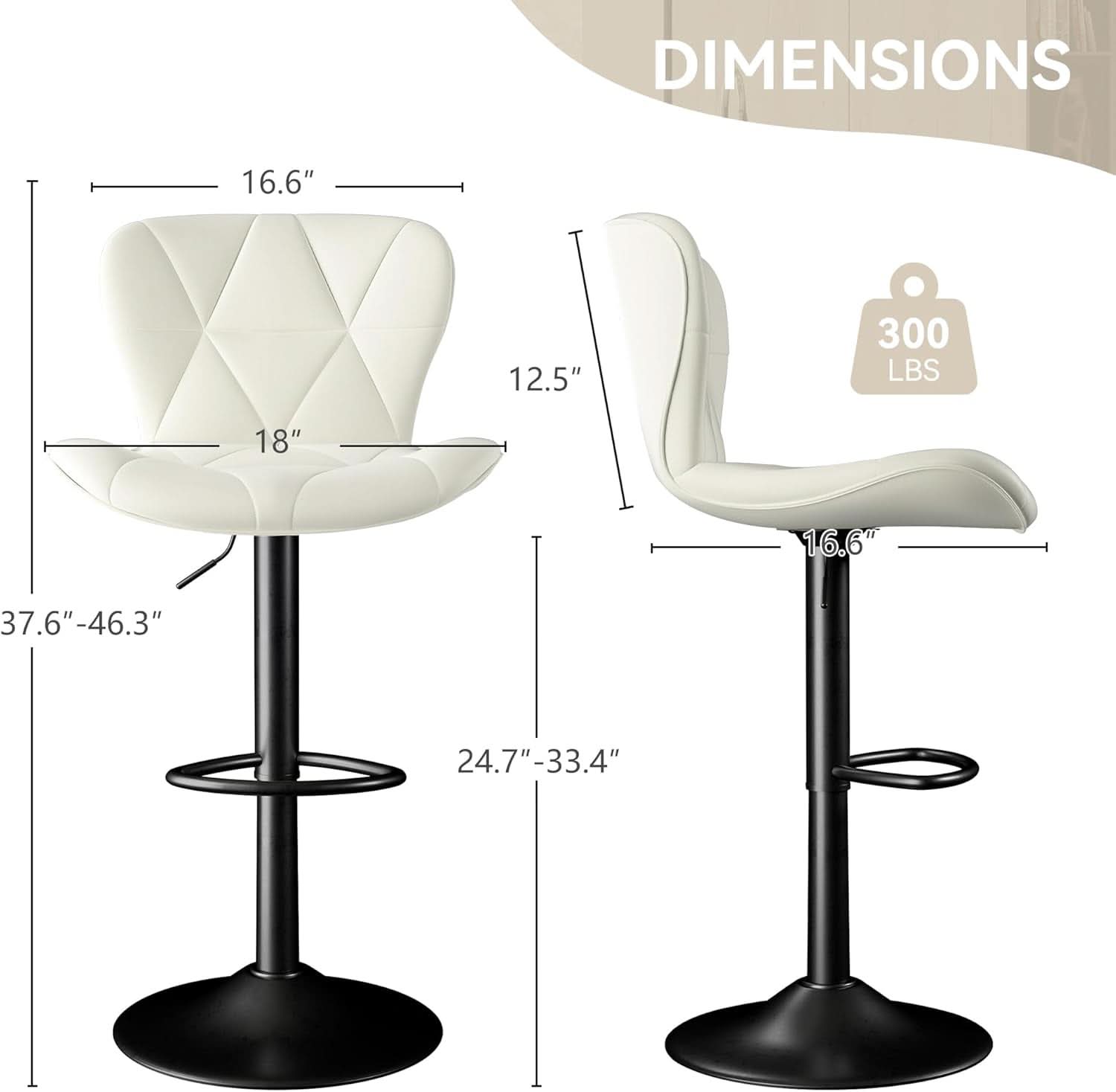 Adjustable Swivel Bar Stools Set Of 2 White Faux Leather