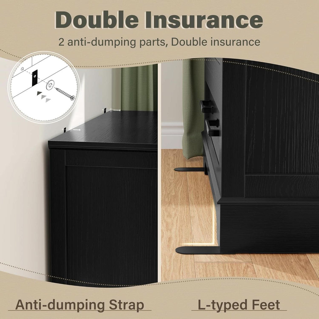 Seven Drawer Dresser For Bedroom Black Finish Storage