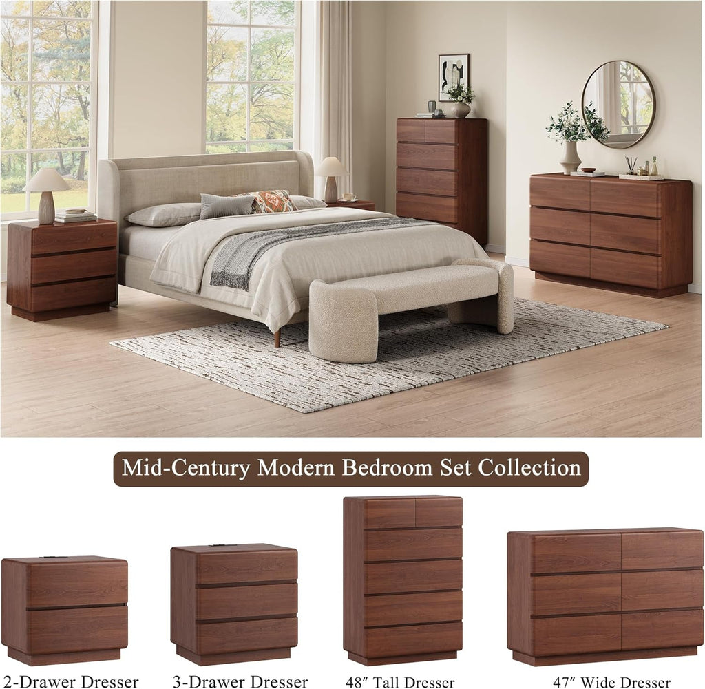 Walnut Six Drawer Dresser With Contemporary Profile