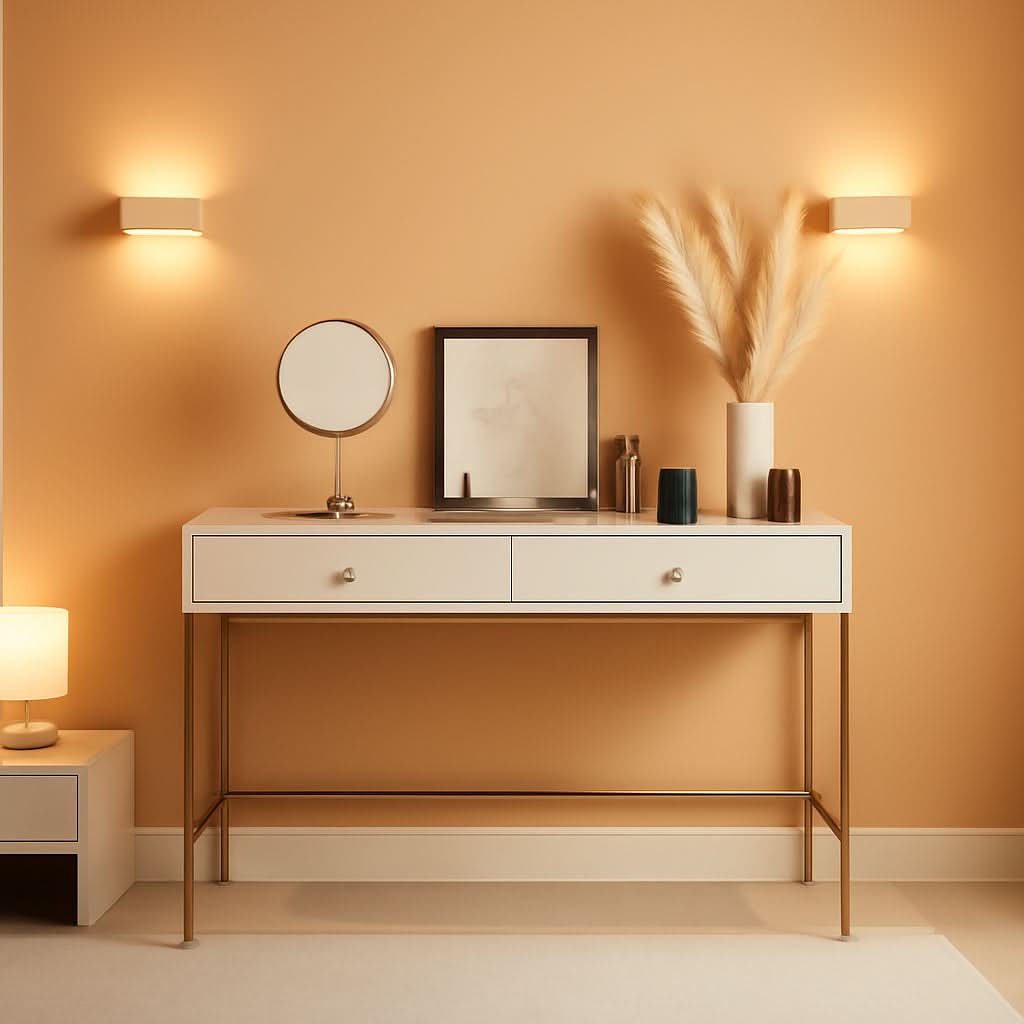 White And Gold Vanity Desk With Drawers For Bedroom