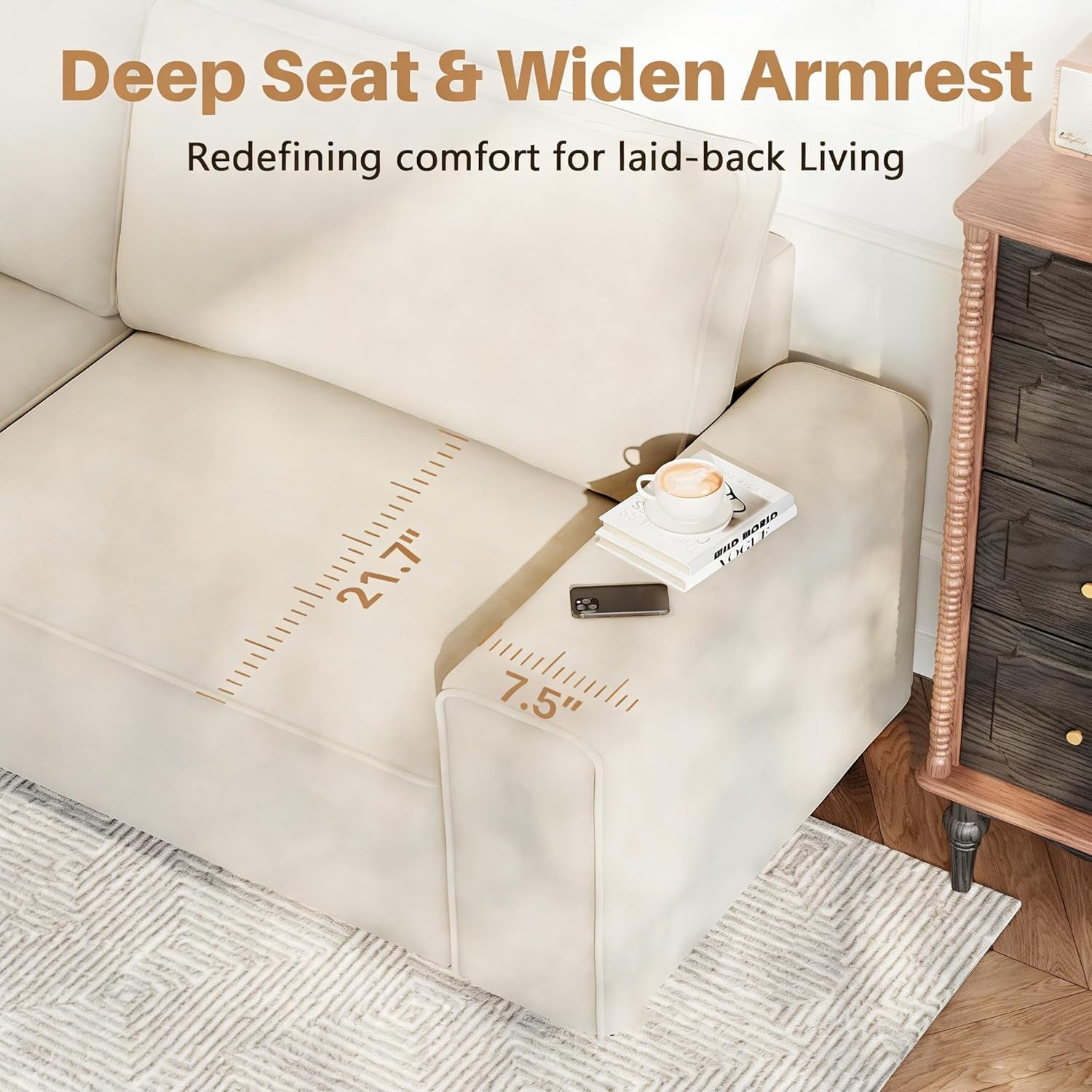 Eighty FiveInch Beige Sofa Modern Living Room Furniture