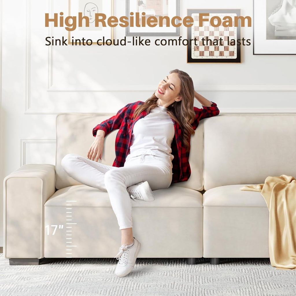 Eighty FiveInch Beige Sofa Modern Living Room Furniture