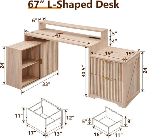 67-Inch L-Shaped Desk With Integrated Power Outlets