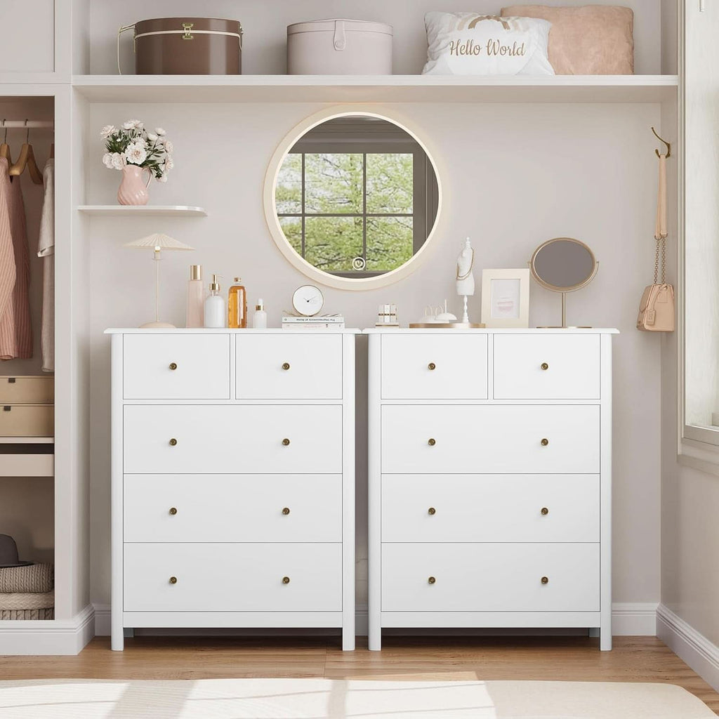 White Five Drawer Dresser For Bedroom Organization