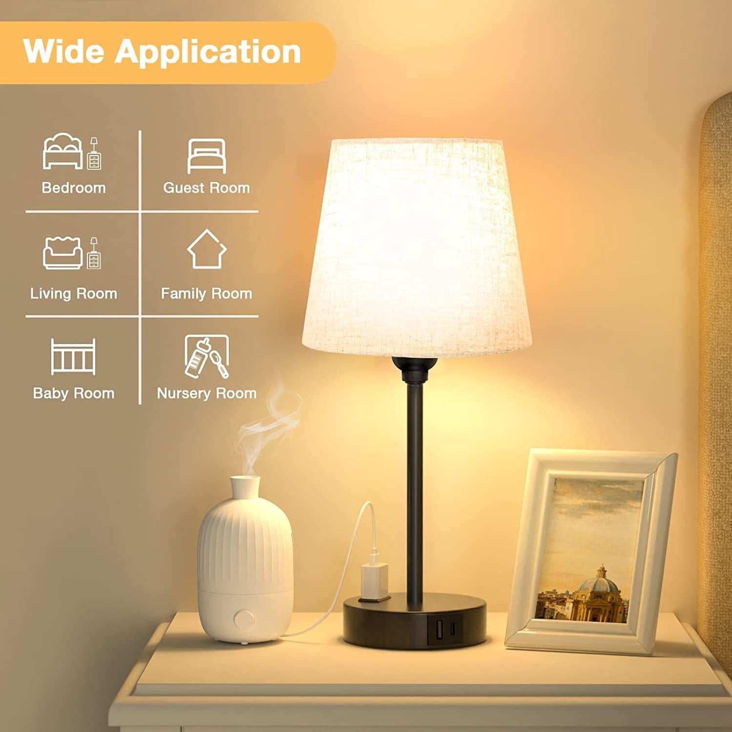 Set of 2 Mini Bedside Lamps With USB C And AC Outlets