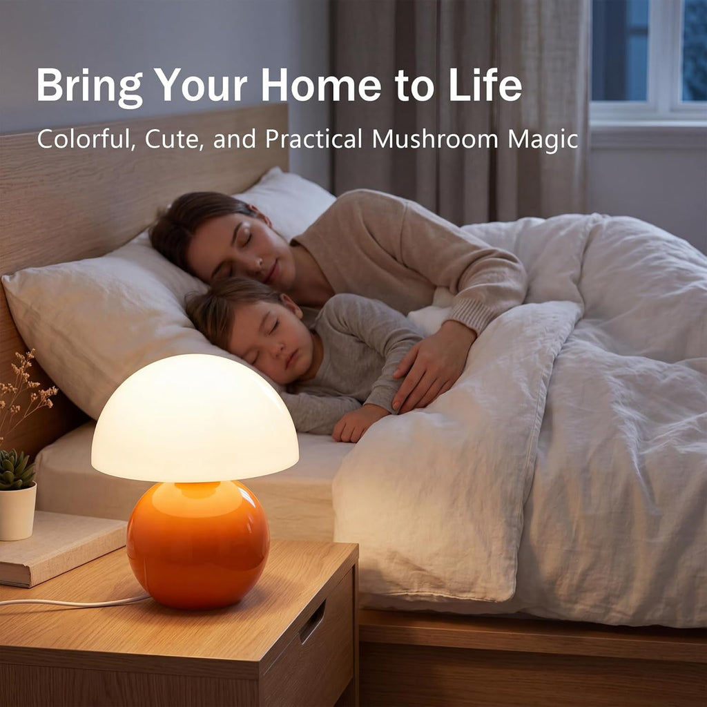 Orange Glass Mushroom Table Lamp Nightstand Bedroom