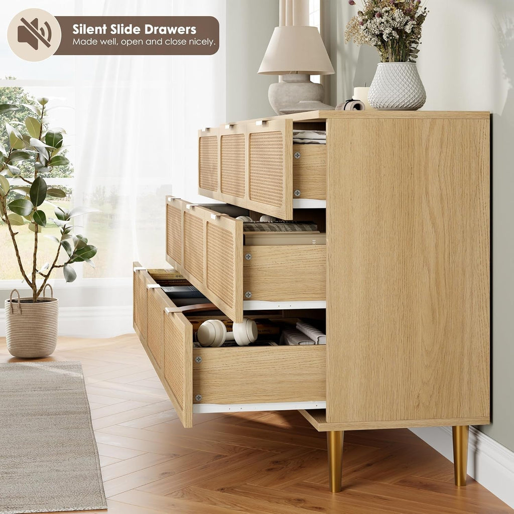 Rattan Nine Drawer Dresser For Bedroom Organization