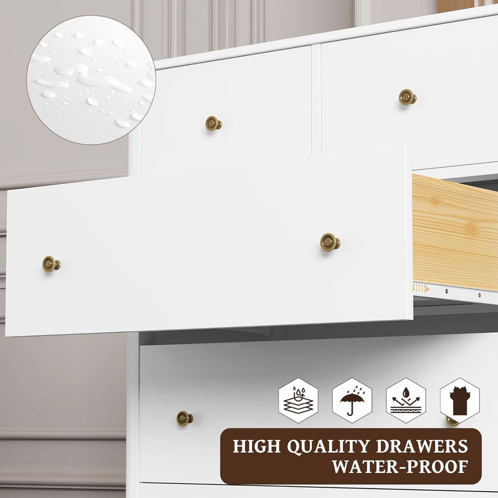 White Five Drawer Dresser For Bedroom Organization