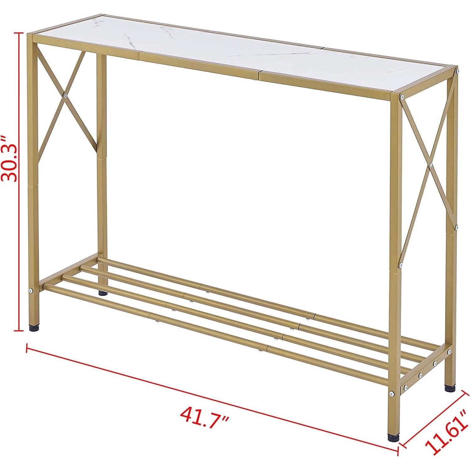 Gold And White Narrow Console Table With Shelves 41 Inch Long