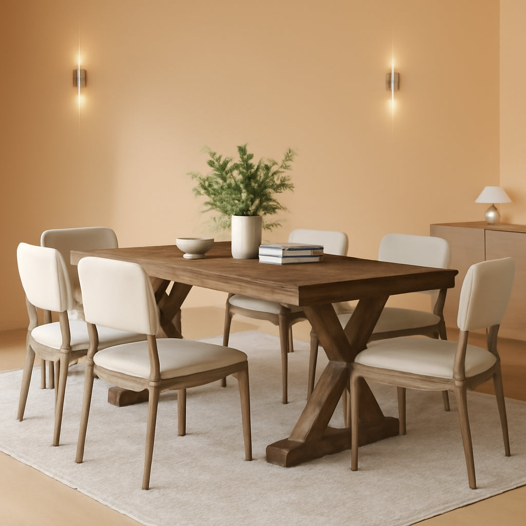 Solid Wood Rectangular Table 63 Inch Rustic Brown Finish