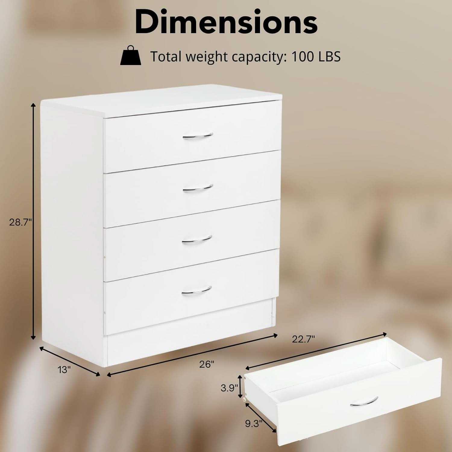 White 4 Drawer Dresser Contemporary Bedroom Storage