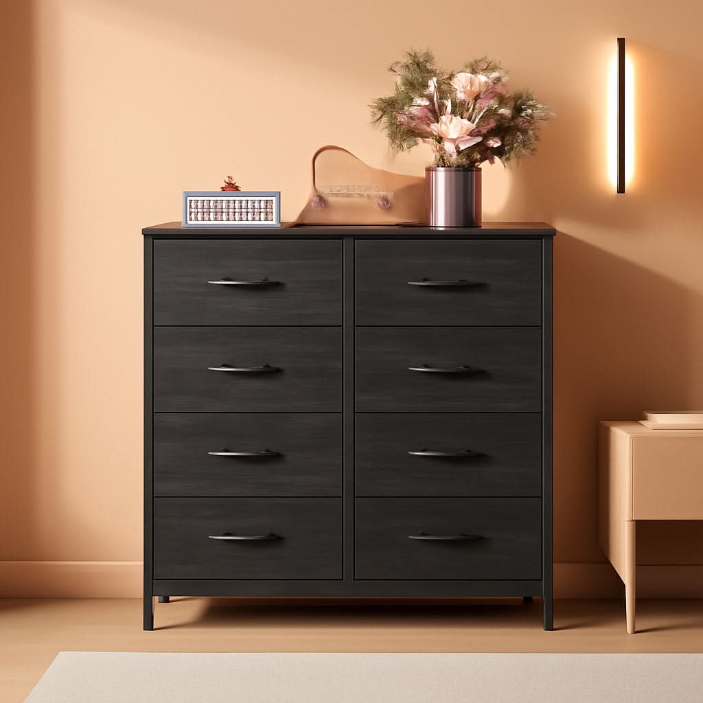 6 Drawer Fabric Chest With Bins For Bedroom Storage
