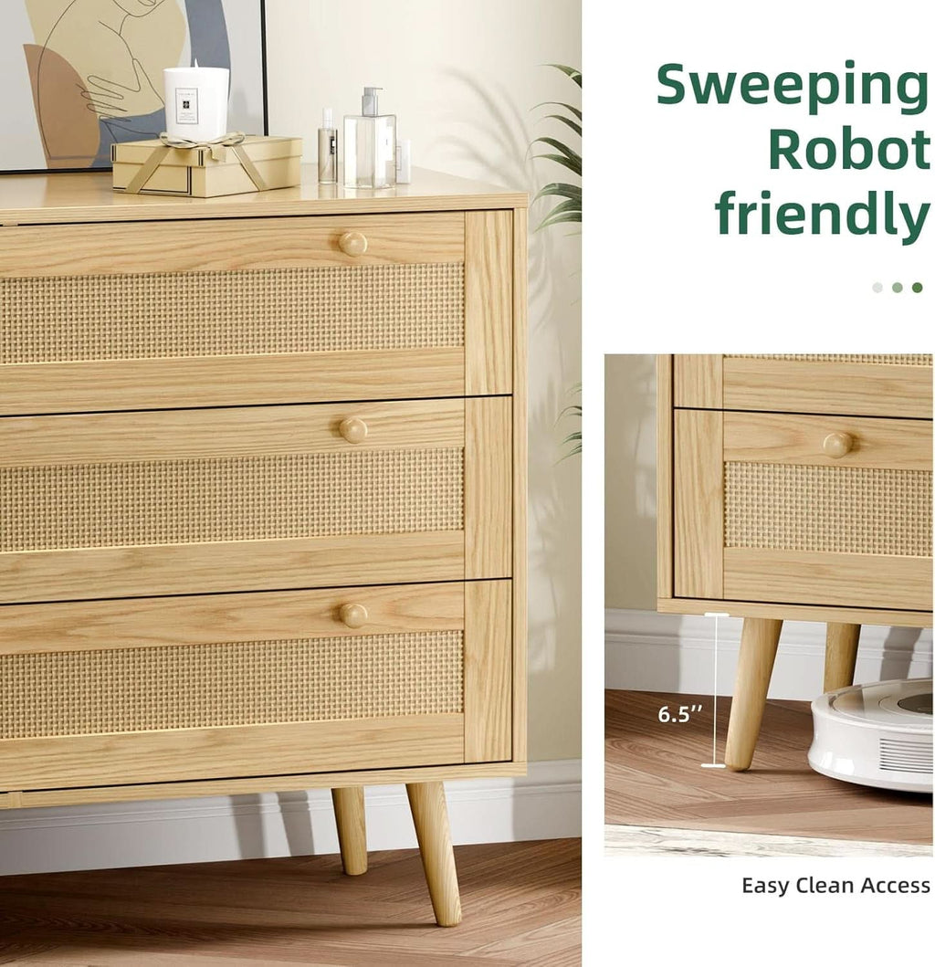 Space-Saving 3-Drawer Rattan Dresser For Bedroom Storage