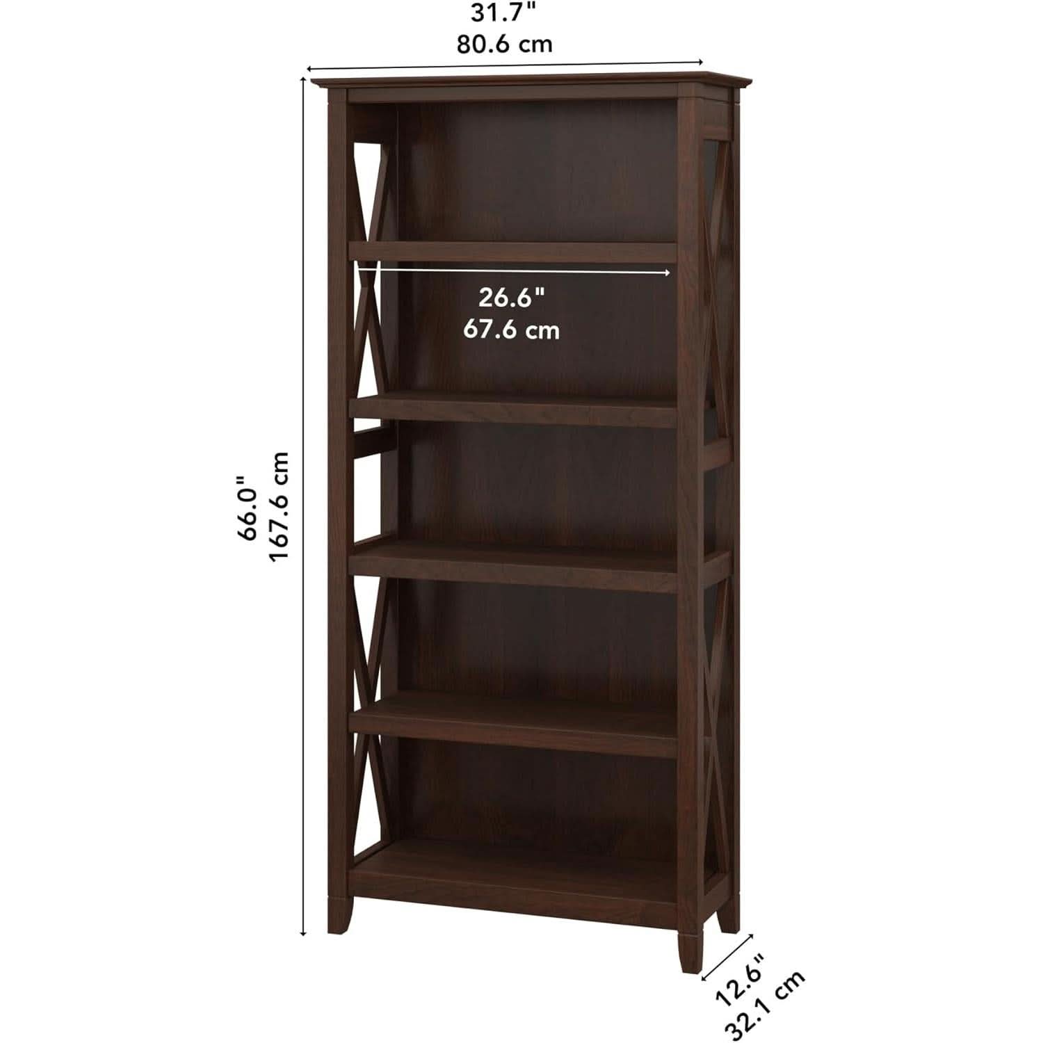 Bush Furniture Tall 5 Shelf Bookcase Bing Cherry Finish
