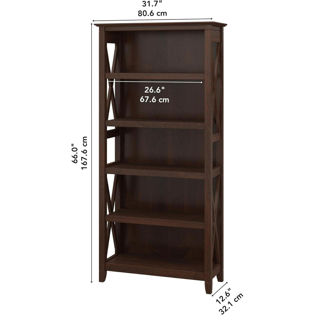 Bush Furniture Tall 5 Shelf Bookcase Bing Cherry Finish