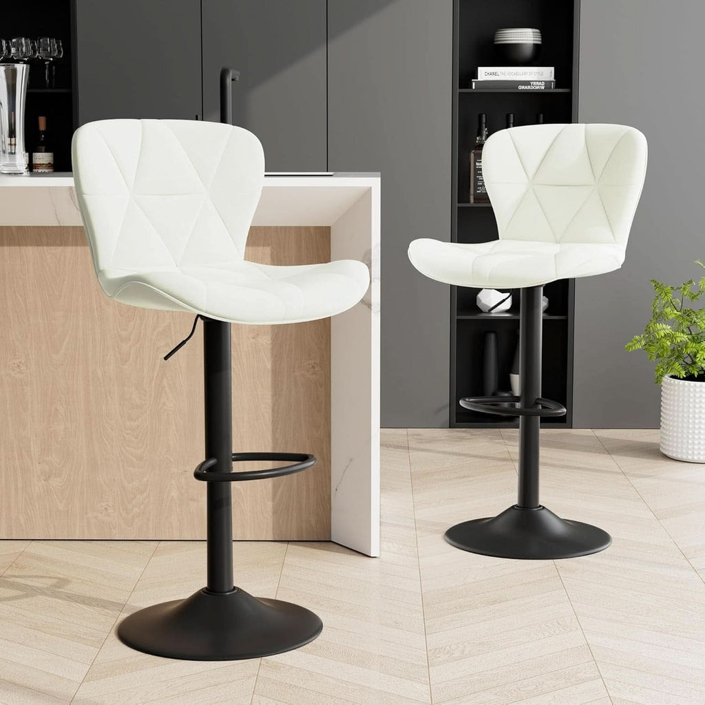 Adjustable Swivel Bar Stools Set Of 2 White Faux Leather