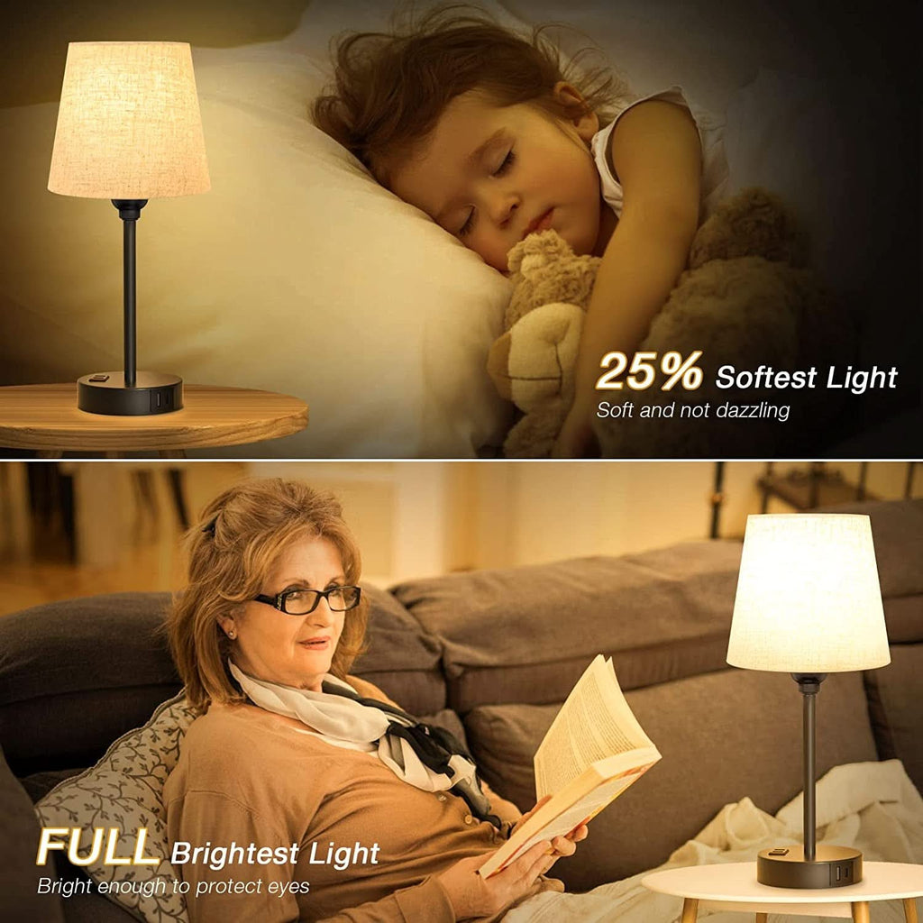 Set of 2 Mini Bedside Lamps With USB C And AC Outlets