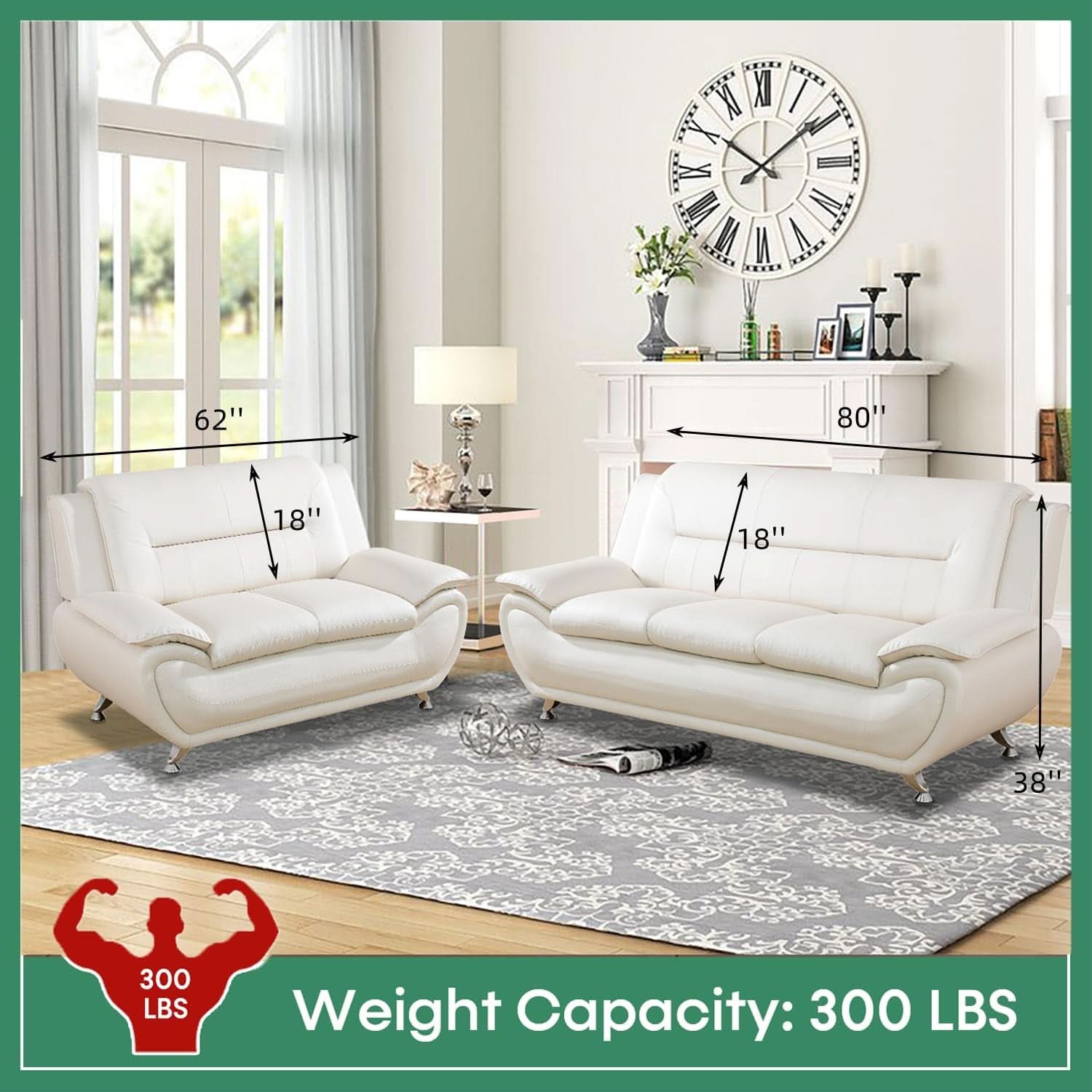Leather Sofa Set 3 Piece White For Living Room Furniture