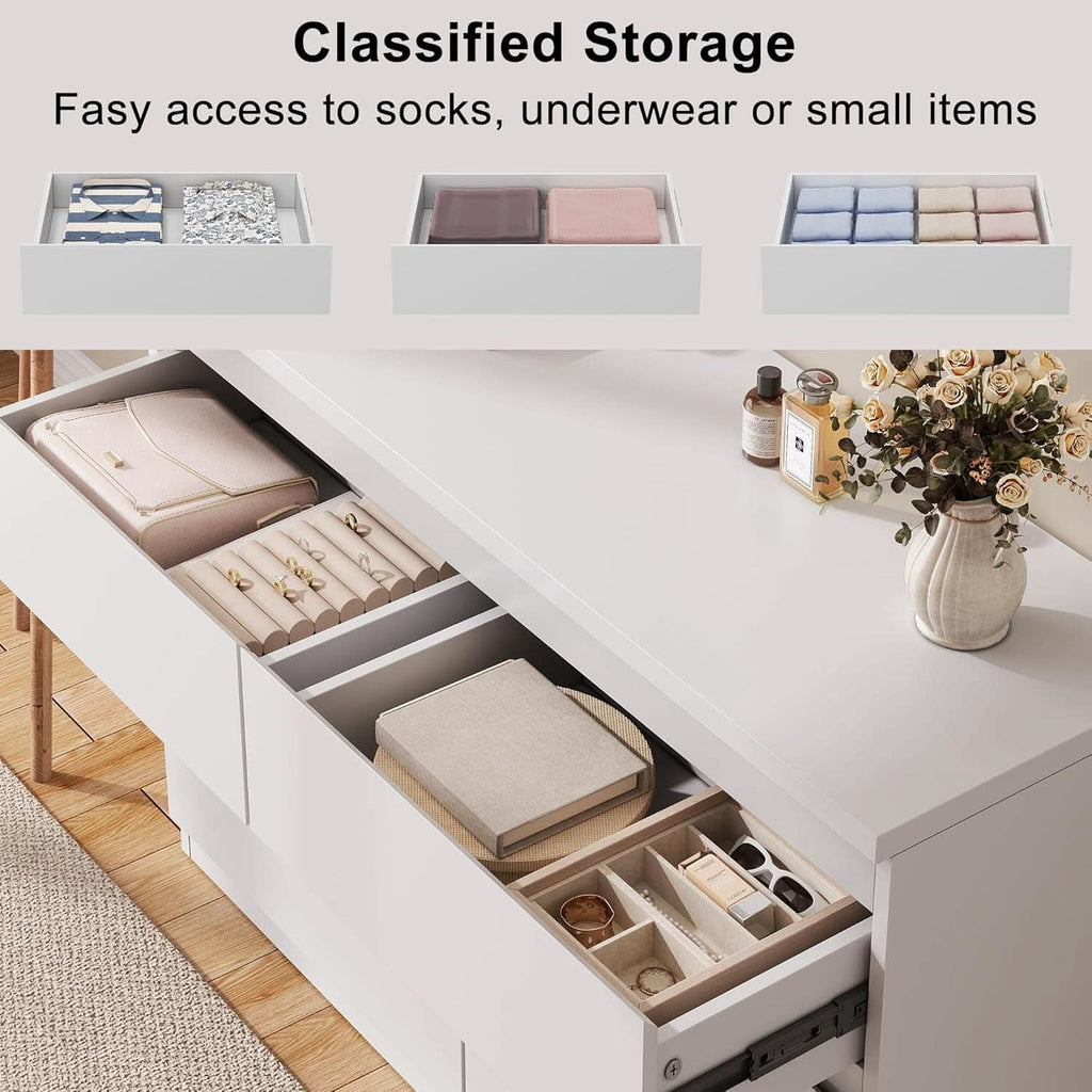 White Modern Six Drawer Dresser For Bedroom Storage