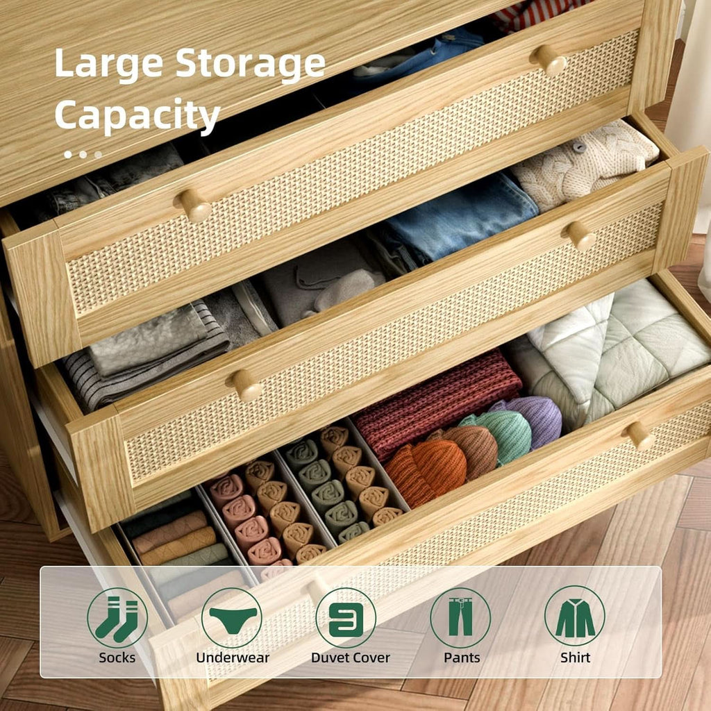 Space-Saving 3-Drawer Rattan Dresser For Bedroom Storage