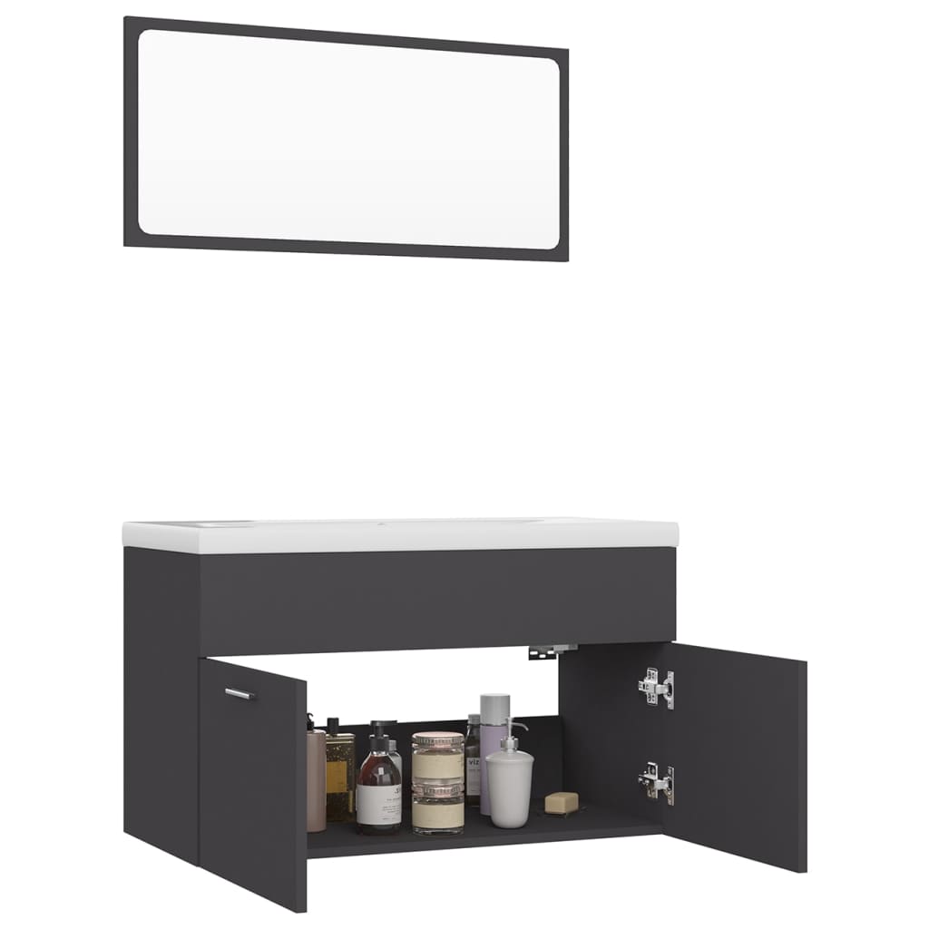 NNEVL Bathroom Furniture Set Grey Chipboard