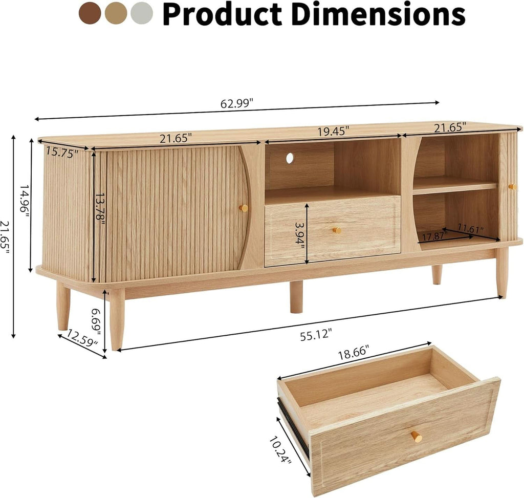 Natural Finish Entertainment Console With Sliding Door